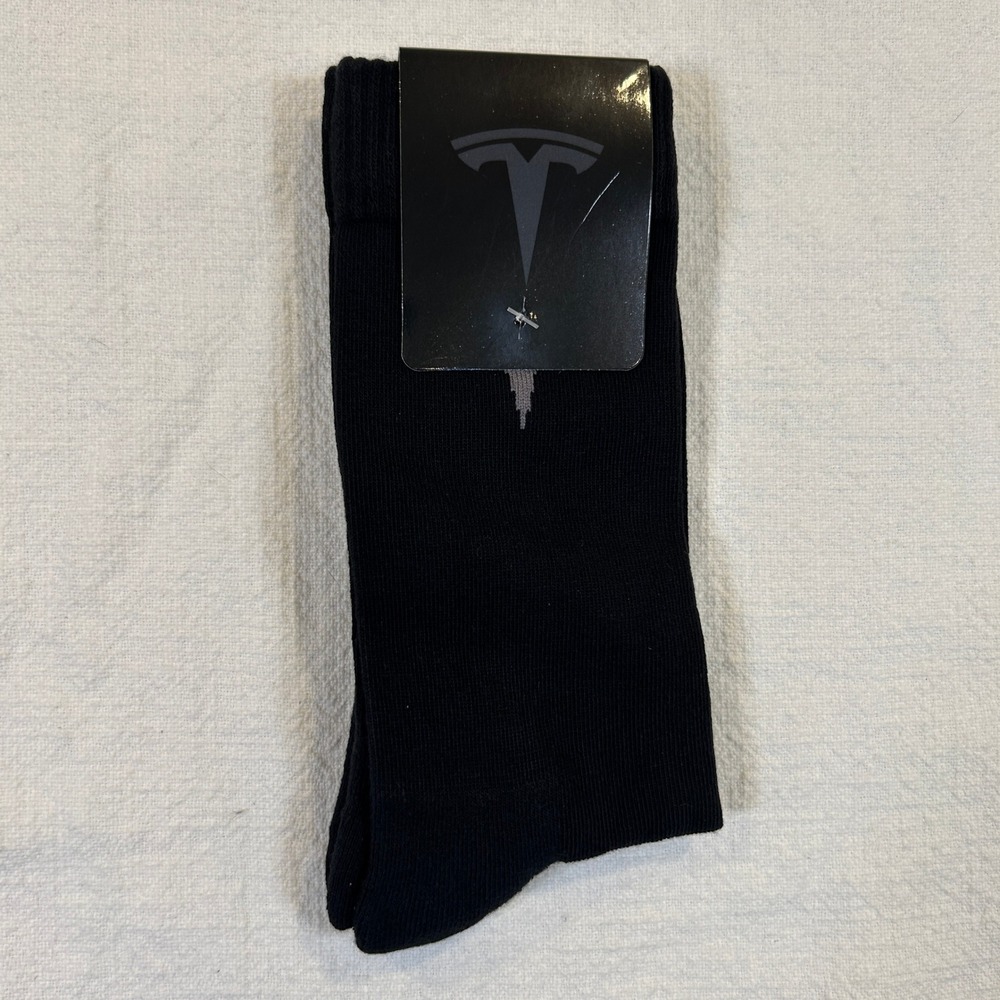 Tesla Motors Black Crew Socks Grey Logo Cotton Blend Ribbed One Size New